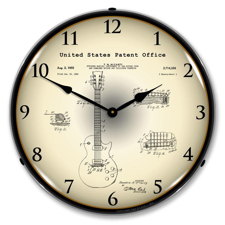Collectable Sign and Clock - Gibson Les Paul 1955 Patent 