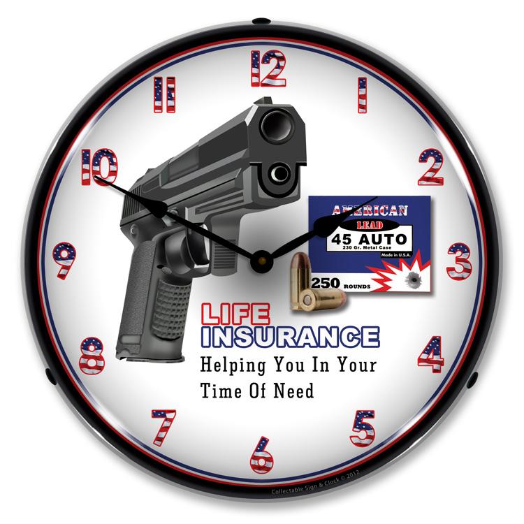 Collectable Sign and Clock - Gun Insurance Clock - Wall 