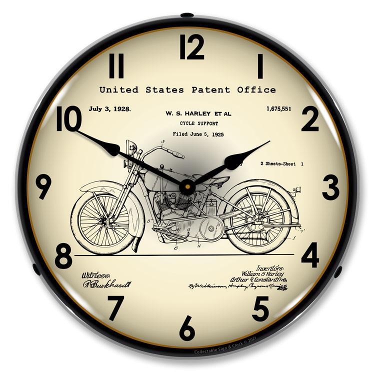 Collectable Sign and Clock - Harley 1928 Patent Clock - Wall