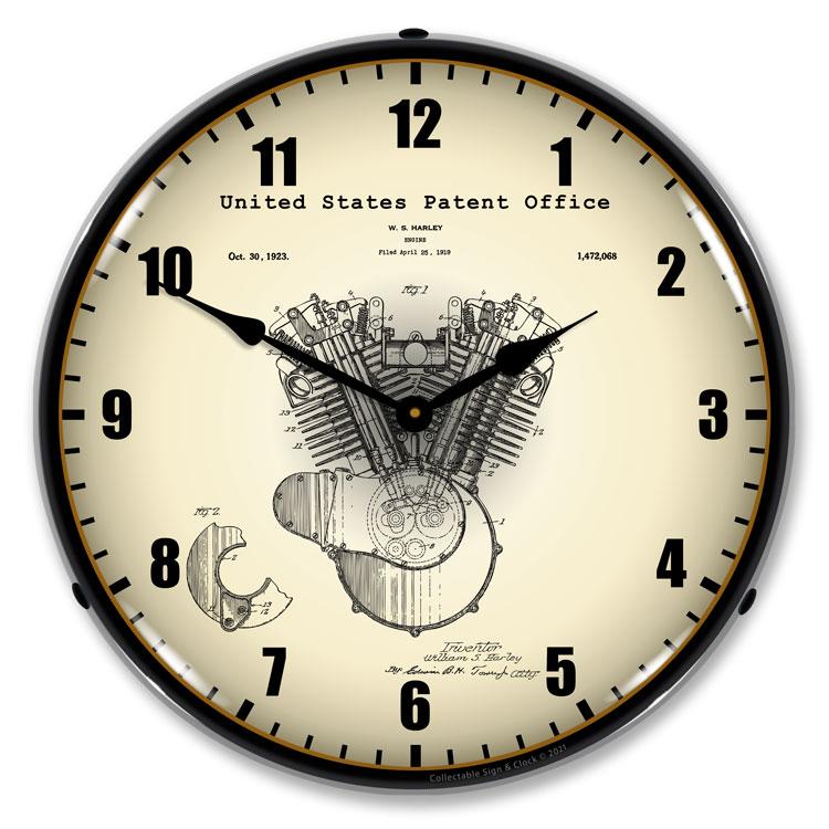 Collectable Sign and Clock - Harley Davidson Engine 1923 