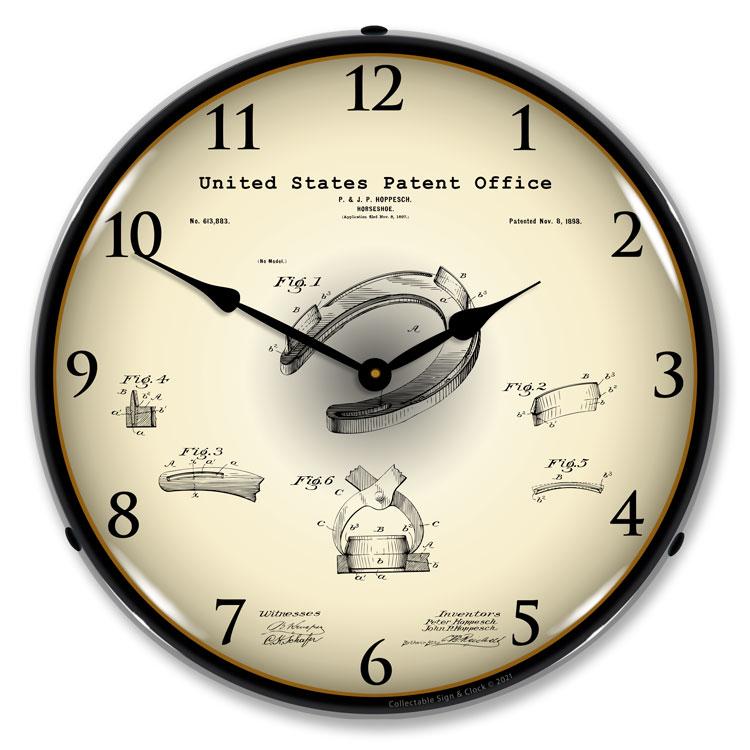 Collectable Sign and Clock - Horseshoe 1898 Patent Clock - 