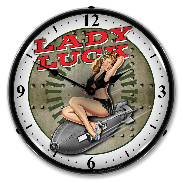 Collectable Sign and Clock - Lady Luck Clock - Wall Clocks
