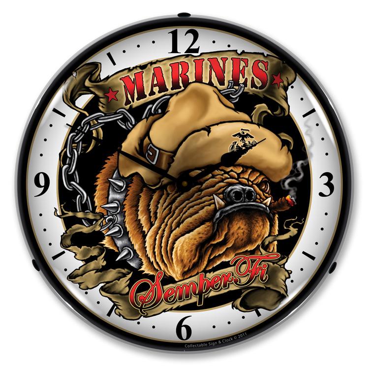Collectable Sign and Clock - Marines Bulldog Clock - Wall 
