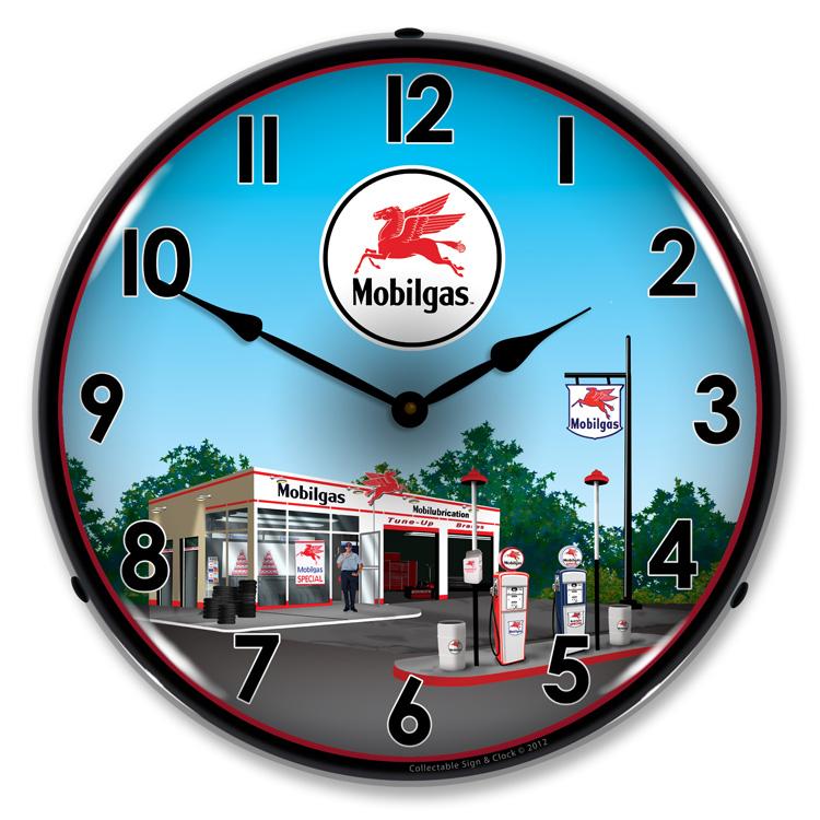Collectable Sign and Clock - Mobil Station Clock - Wall 