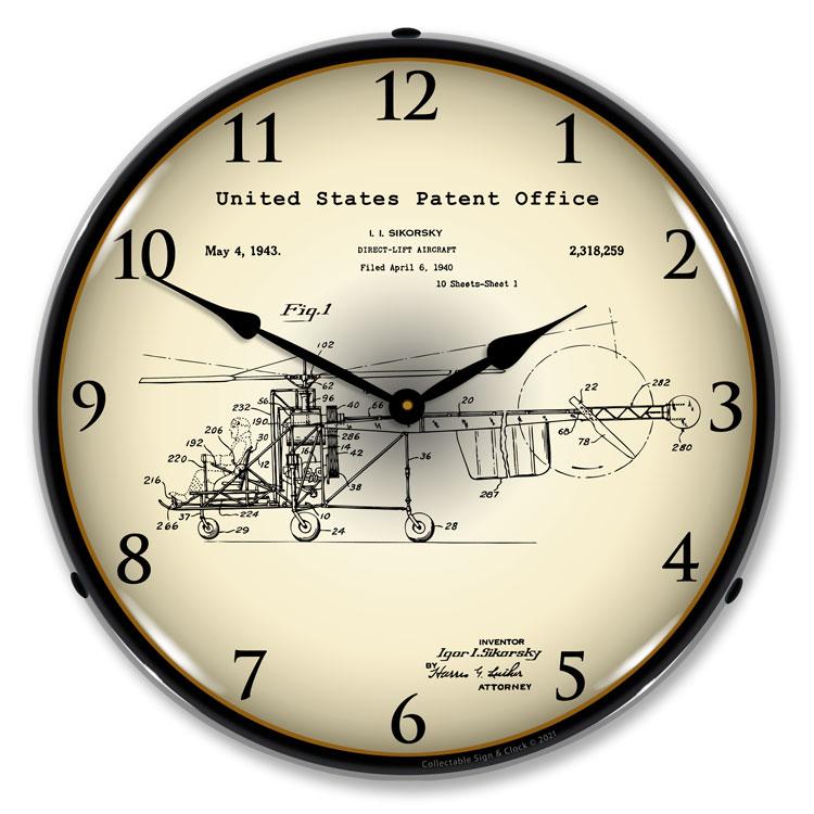 Collectable Sign and Clock - Sikorsky Helicopter 1940 Patent