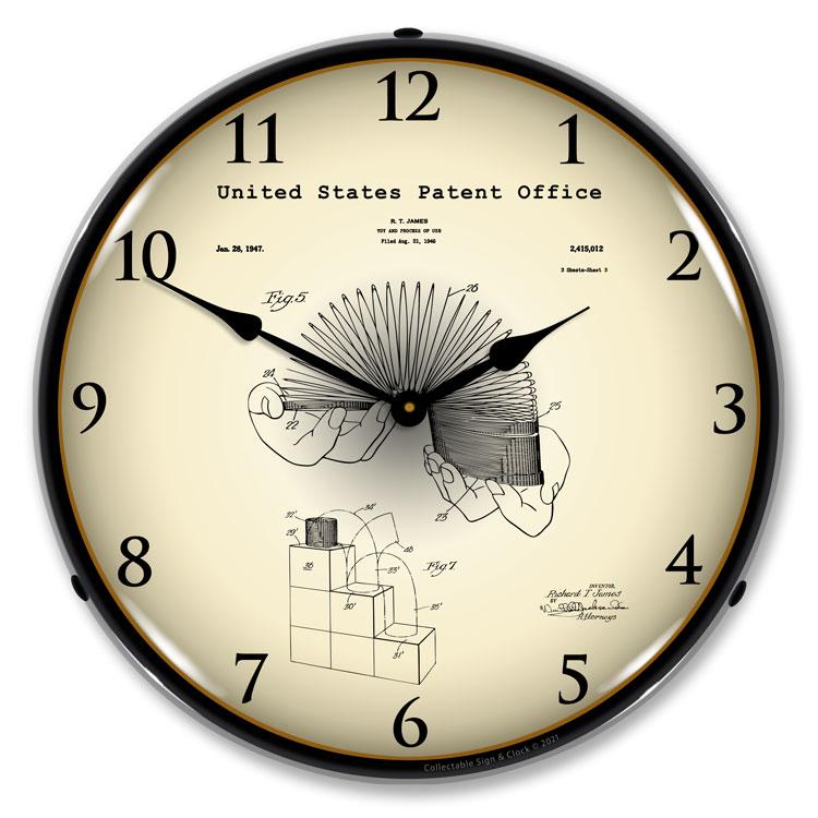 Collectable Sign and Clock - Slinky Toy 1947 Patent Clock - 