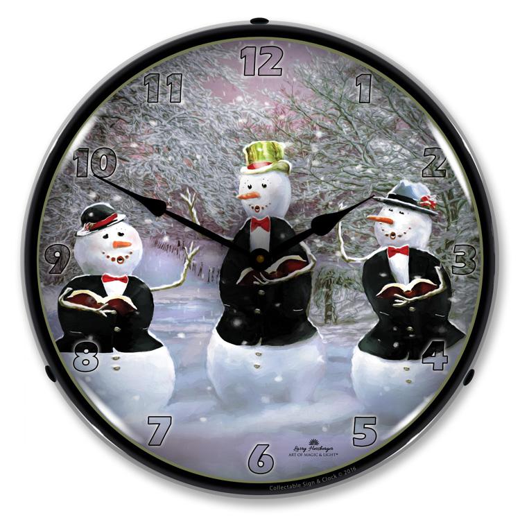 Collectable Sign and Clock - Snowman Caroling Clock - Wall 
