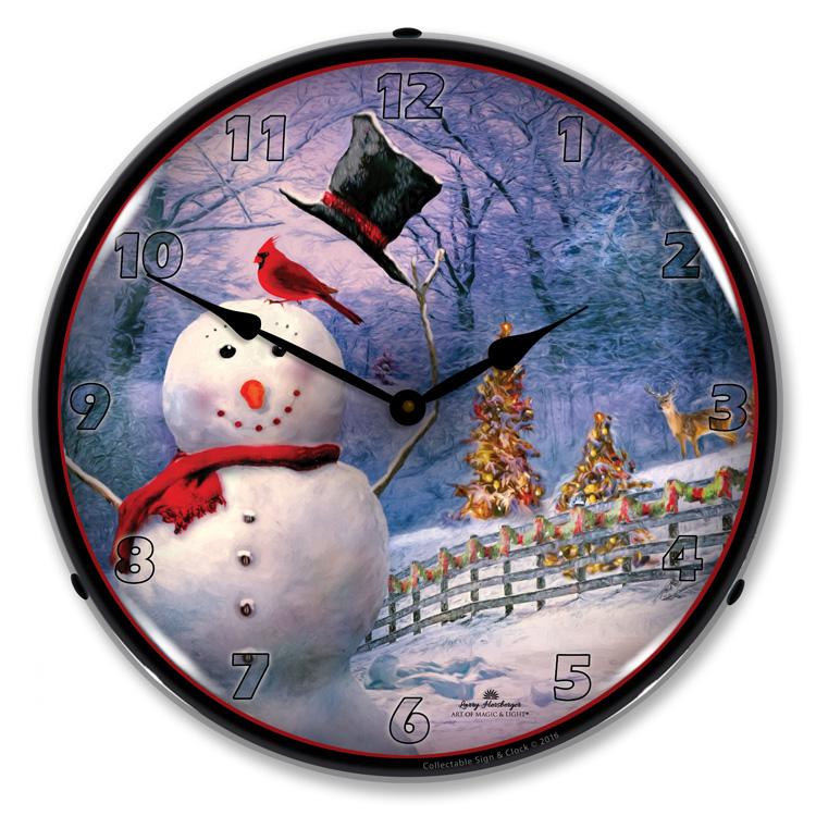 Collectable Sign and Clock - Snowman Greetings Clock - Wall 