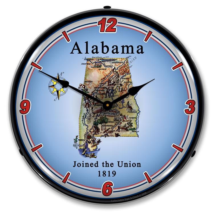 Collectable Sign and Clock - State of Alabama Clock - Wall 