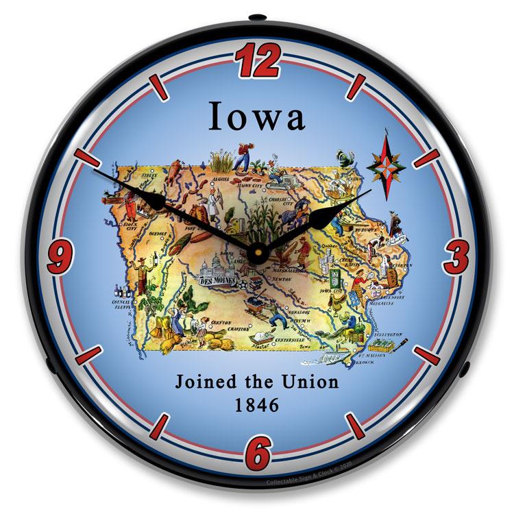 Collectable Sign and Clock - State of Iowa Clock - Wall 
