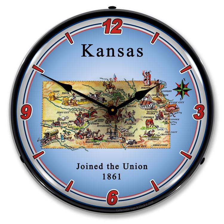 Collectable Sign and Clock - State of Kansas Clock - Wall 