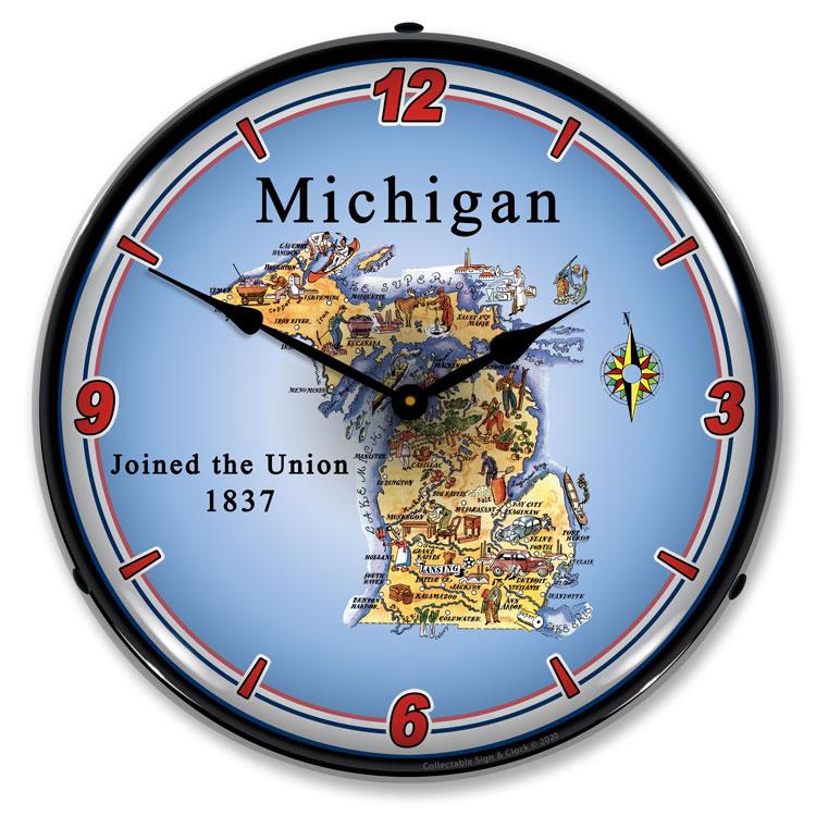 Collectable Sign and Clock - State of Michigan Clock - Wall 