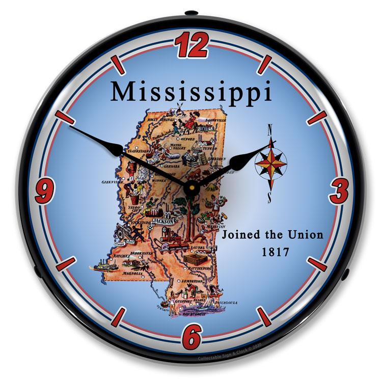 Collectable Sign and Clock - State of Mississippi Clock - 