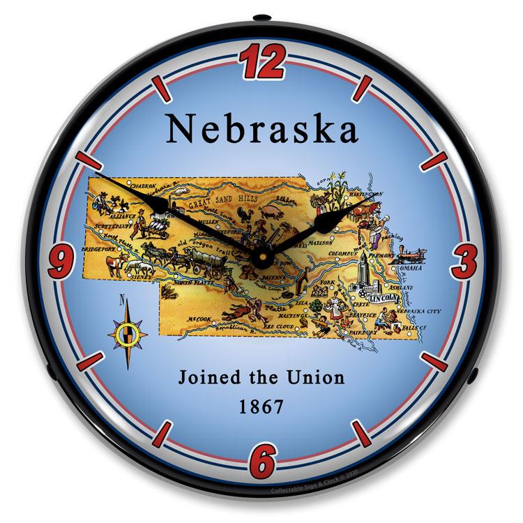 Collectable Sign and Clock - State of Nebraska Clock - Wall 