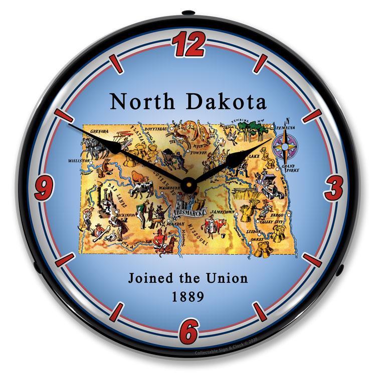 Collectable Sign and Clock - State of North Dakota Clock - 