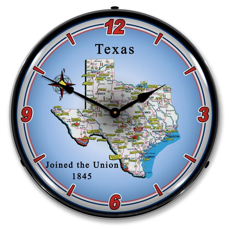 Collectable Sign and Clock - State of Texas Clock - Wall 