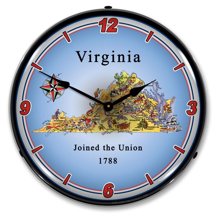 Collectable Sign and Clock - State of Virginia Clock - Wall 