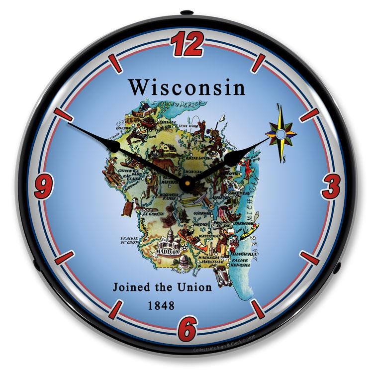 Collectable Sign and Clock - State of Wisconsin Clock - Wall