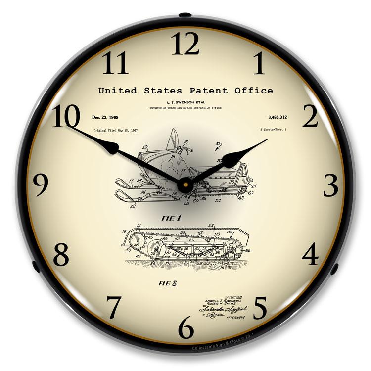Collectable Sign and Clock - Swenson Snowmobile 1969 Patent 