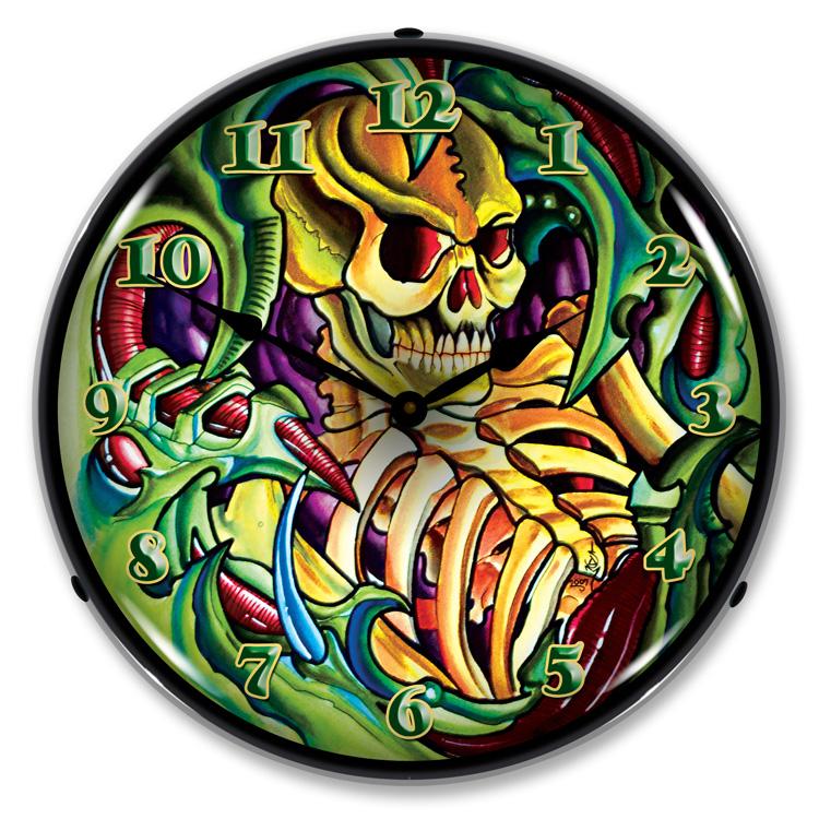 Collectable Sign and Clock - Tattoo Skull Clock - Wall 