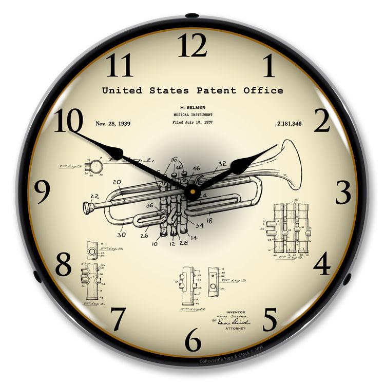 Collectable Sign and Clock - Trumpet 1937 Patent Clock - 