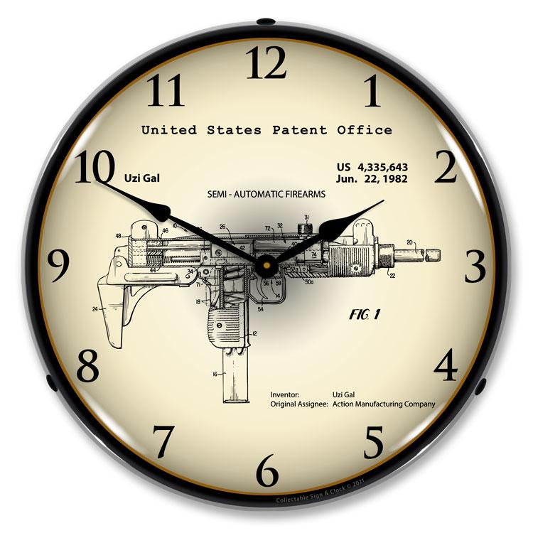 Collectable Sign and Clock - Uzi Submachine Gun 1982 Patent 