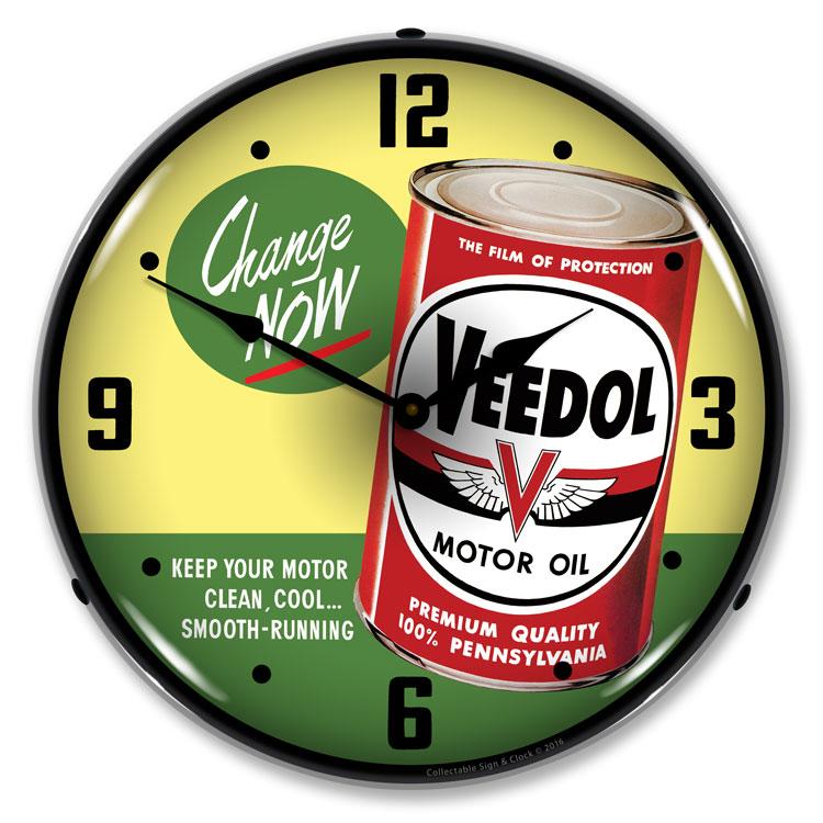 Collectable Sign and Clock - Veedol Oil Change Now Clock - 