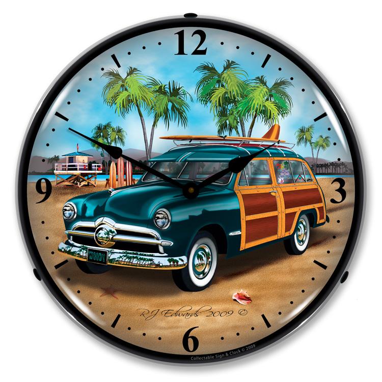 Collectable Sign and Clock - Woodys Surfer Wagon Clock - 