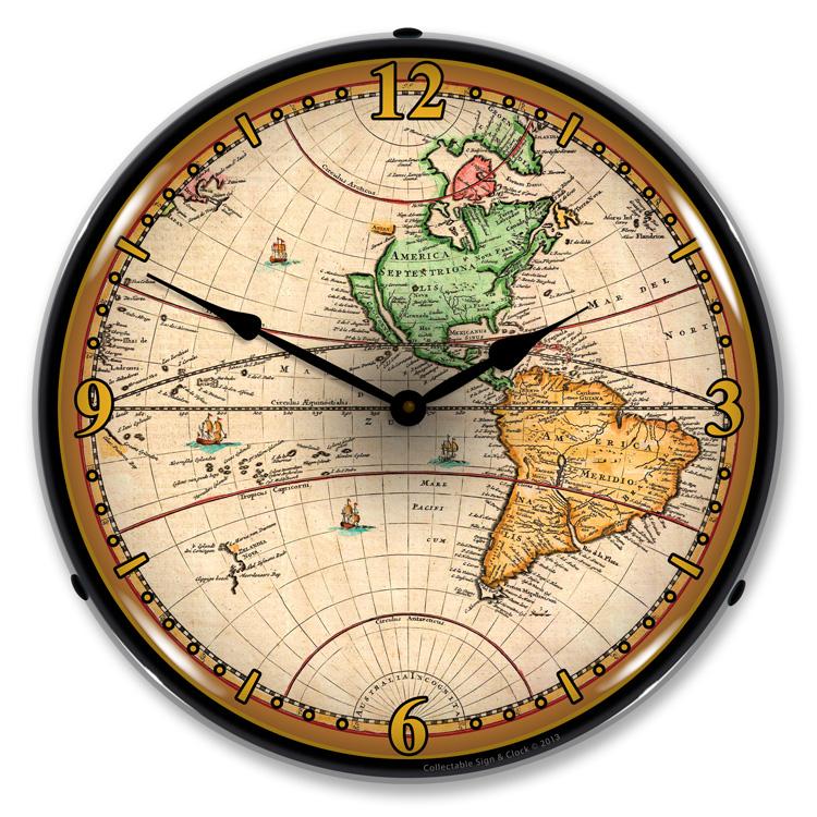 Collectable Sign and Clock - World Map 1730 Clock - Wall 