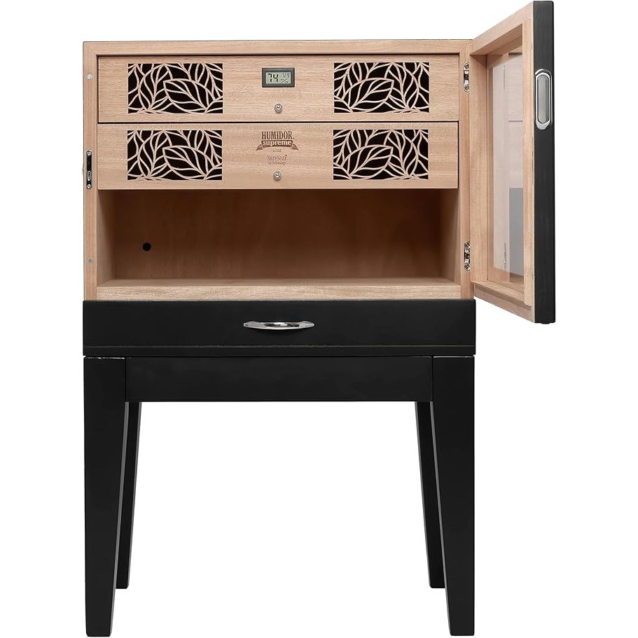 Humidor Supreme Balthazar II Glass Cabinet Humidor End Table Walnut