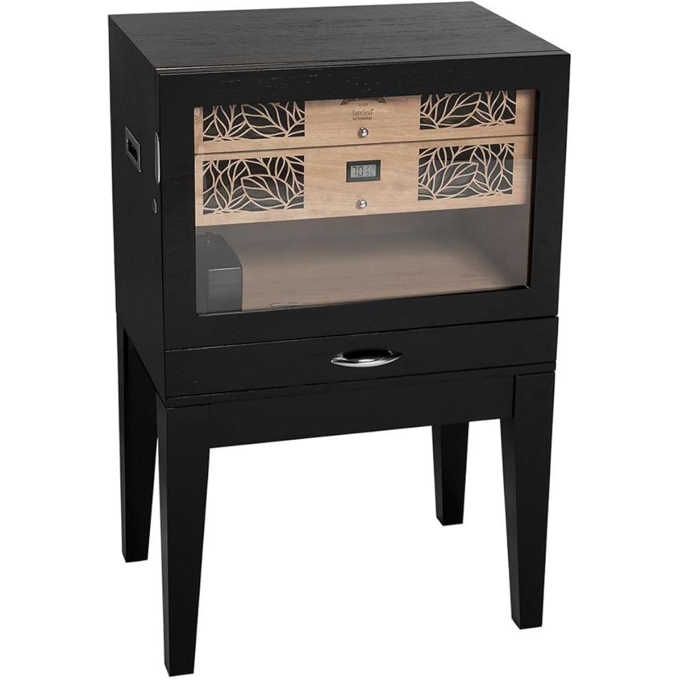 Humidor Supreme Balthazar II Glass Cabinet Humidor End Table Walnut