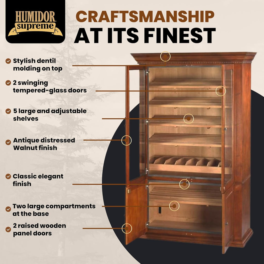 Humidor Supreme Commercial Humidor Cabinet Walnut Finish 5000 Cigar Capacity