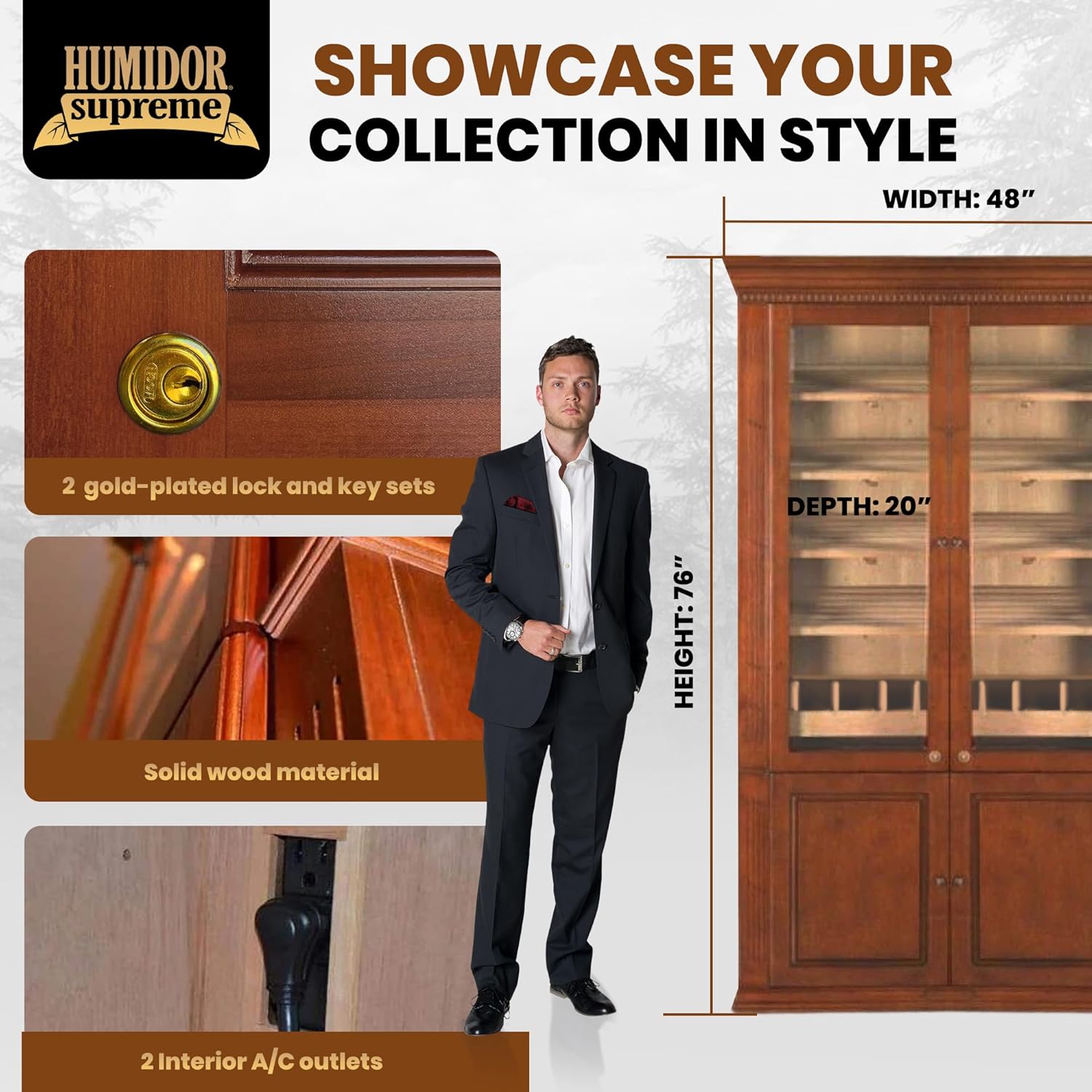 Humidor Supreme Commercial Humidor Cabinet Walnut Finish 5000 Cigar Capacity