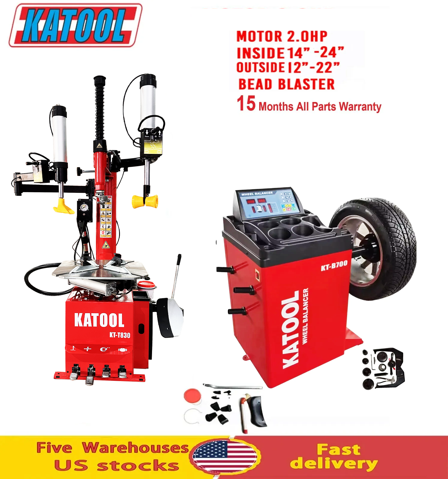 KATOOL Tire Changer KT-T830 and Wheel Balancer KT-B700 Combo