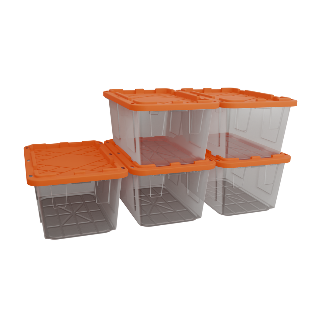 Lockable Storage Bin - 27 Gallon - Set of 5 - Crystal Clear