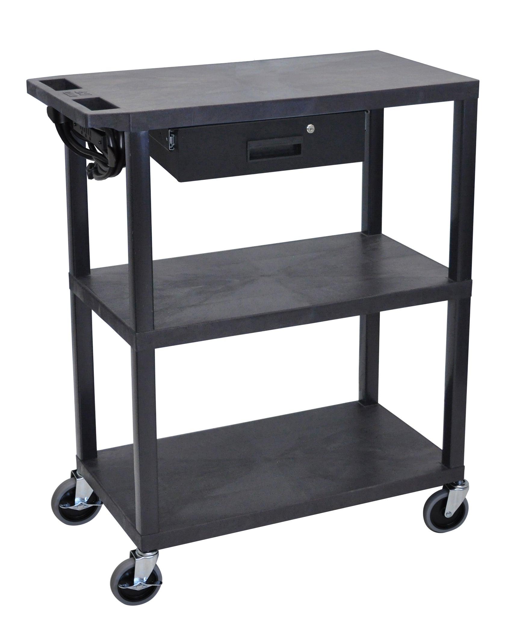 Luxor 3 Flat Shelves & Drawer & Electric Black Presentation 