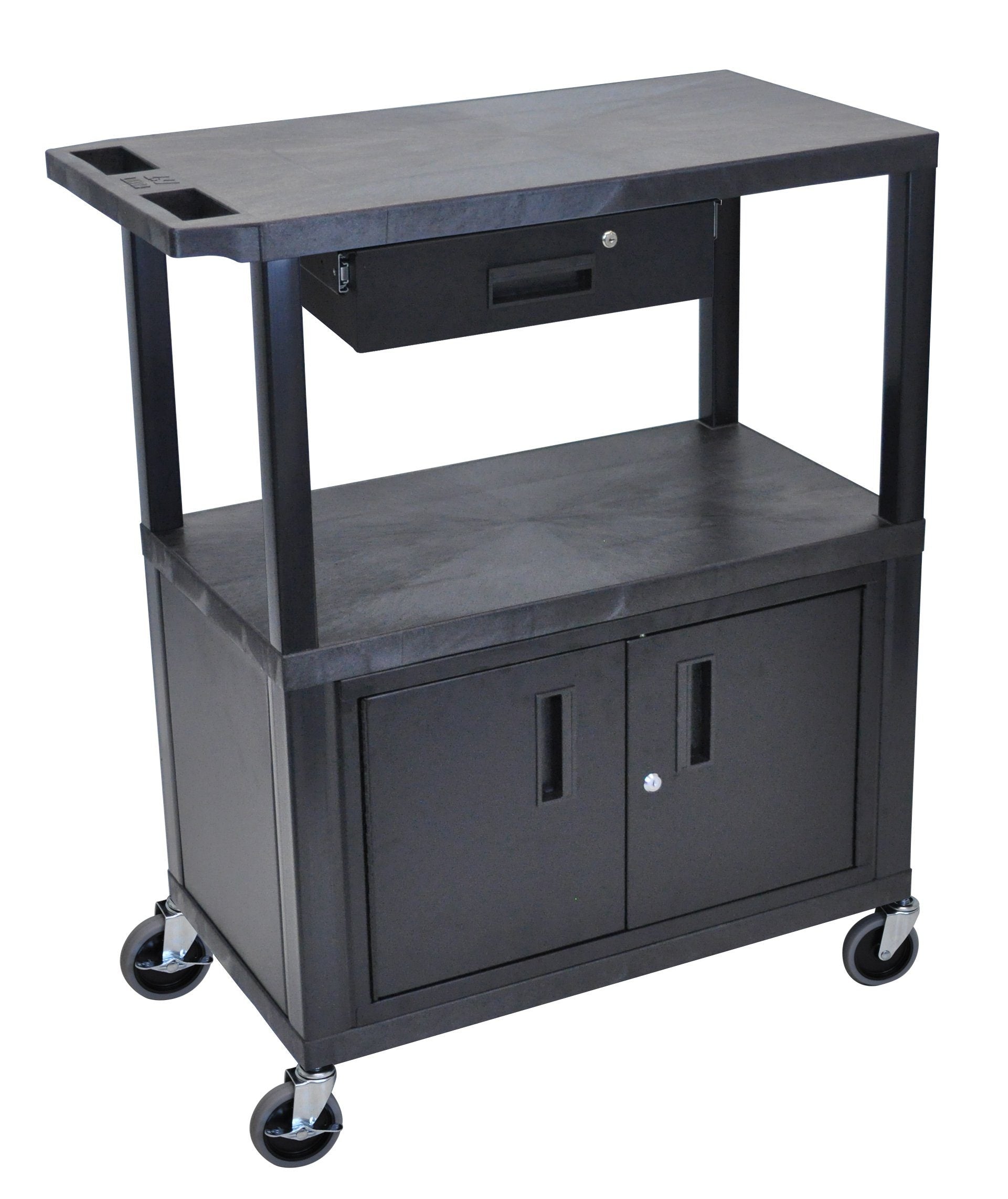 Luxor 3 Flat Shelves W/ Cabinet & Drawer Black Presentation