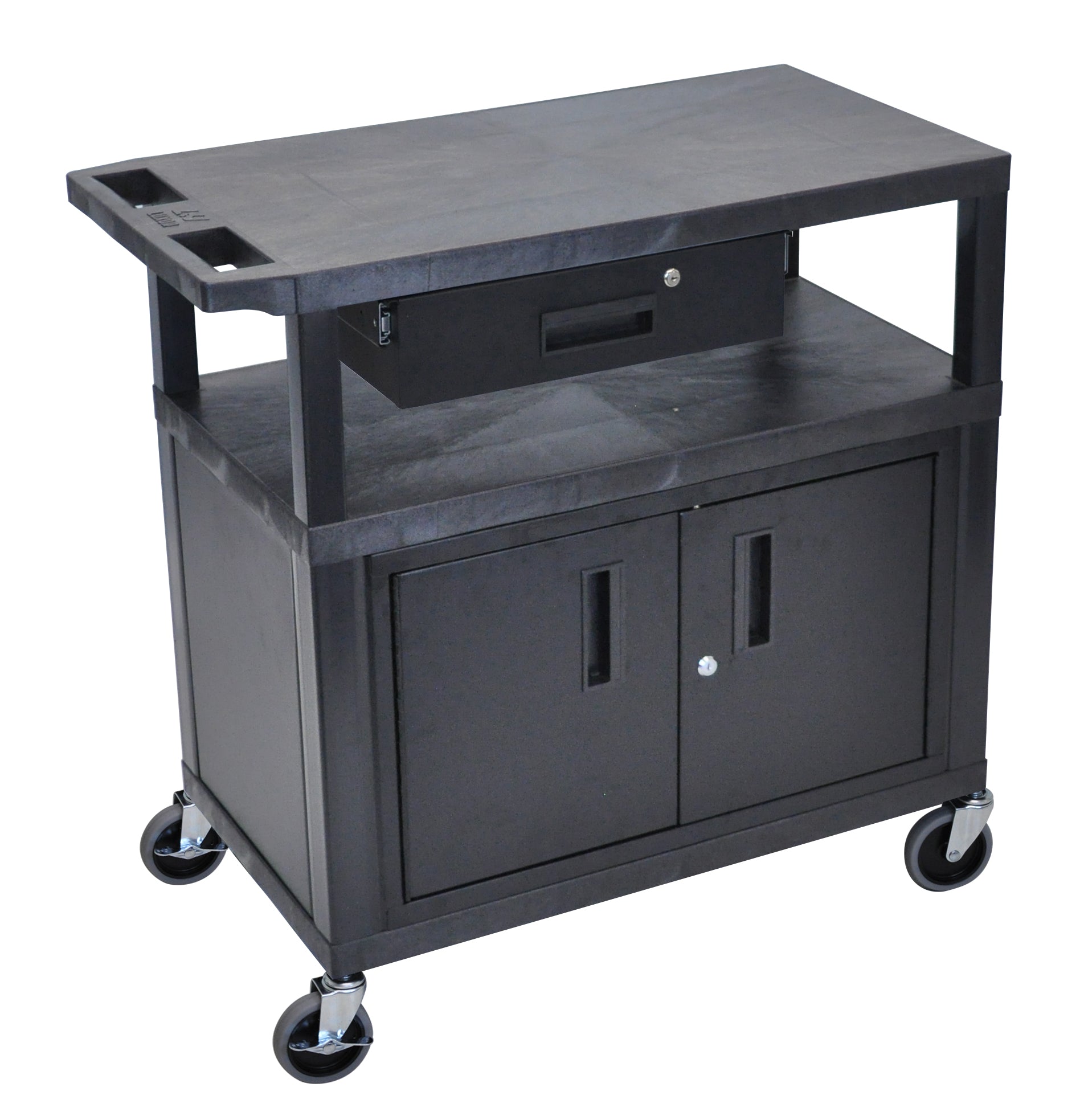 Luxor 3 Flat Shelves W/ Cabinet & Drawer Black Presentation