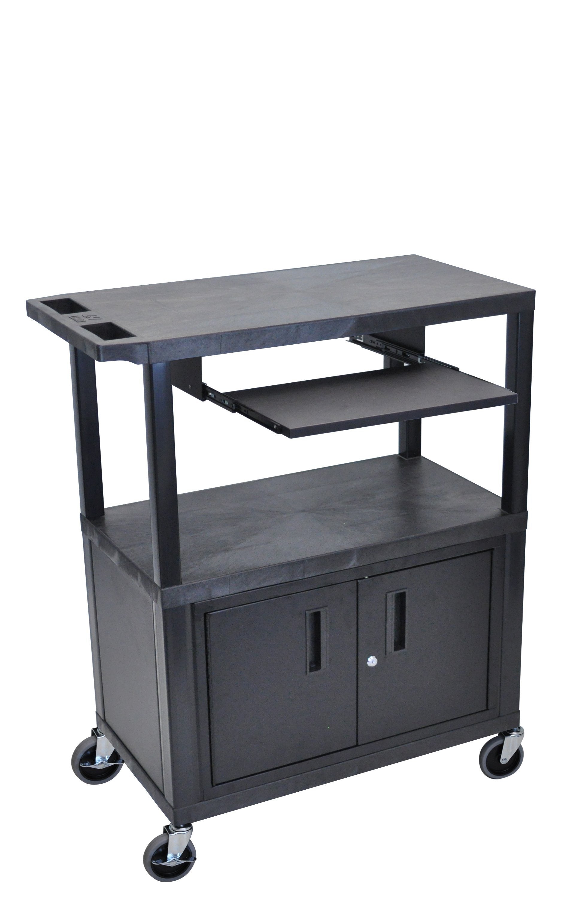 Luxor 3 Flat Shelves W/ Cabinet & Pullout Shelf Black