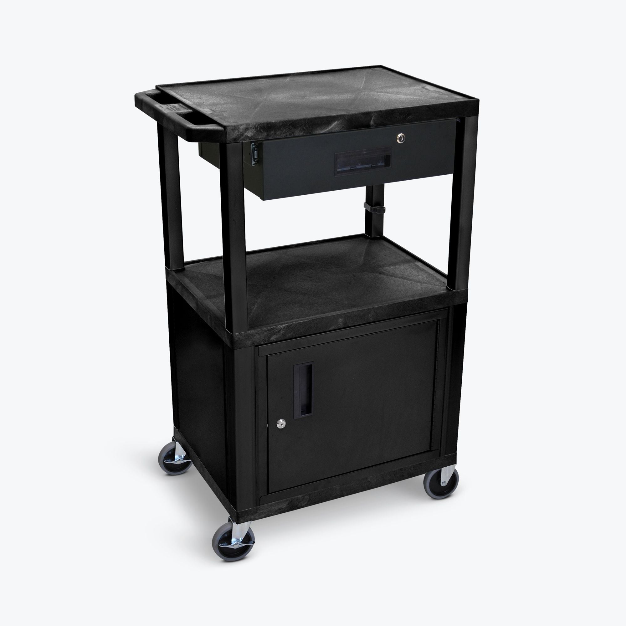 Luxor 42’’H AV Cart - 3 Shelves Cab Drawer - Black