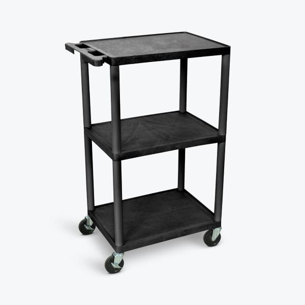 Luxor 42in H 3-Shelf Plastic Utility Cart - UCPL2-B