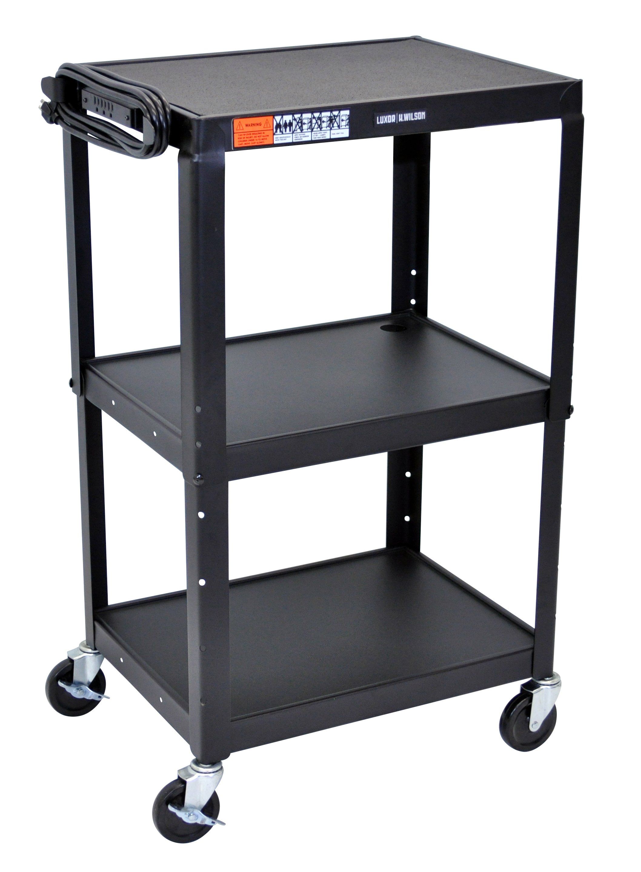 Luxor Adjustable Height Black Metal A/V Cart