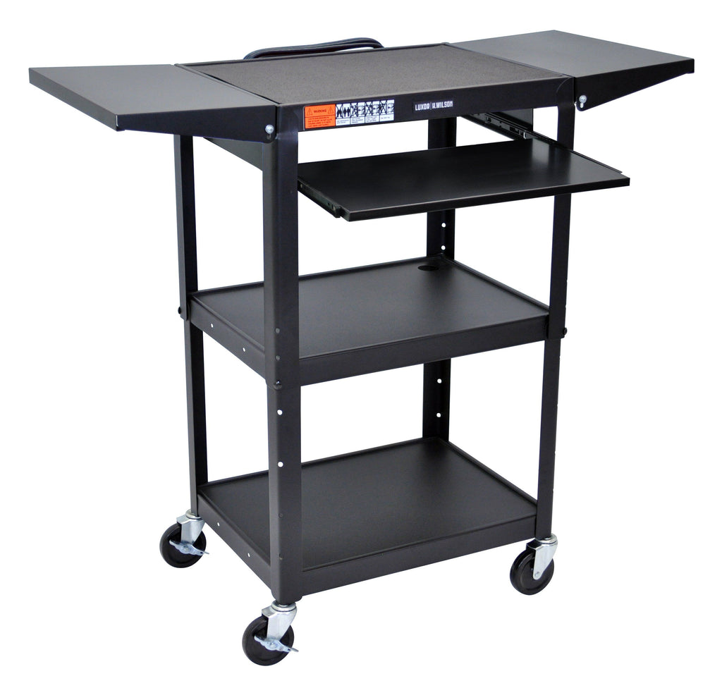 Luxor Adjustable Height Black Metal A/V Cart w/ Pullout