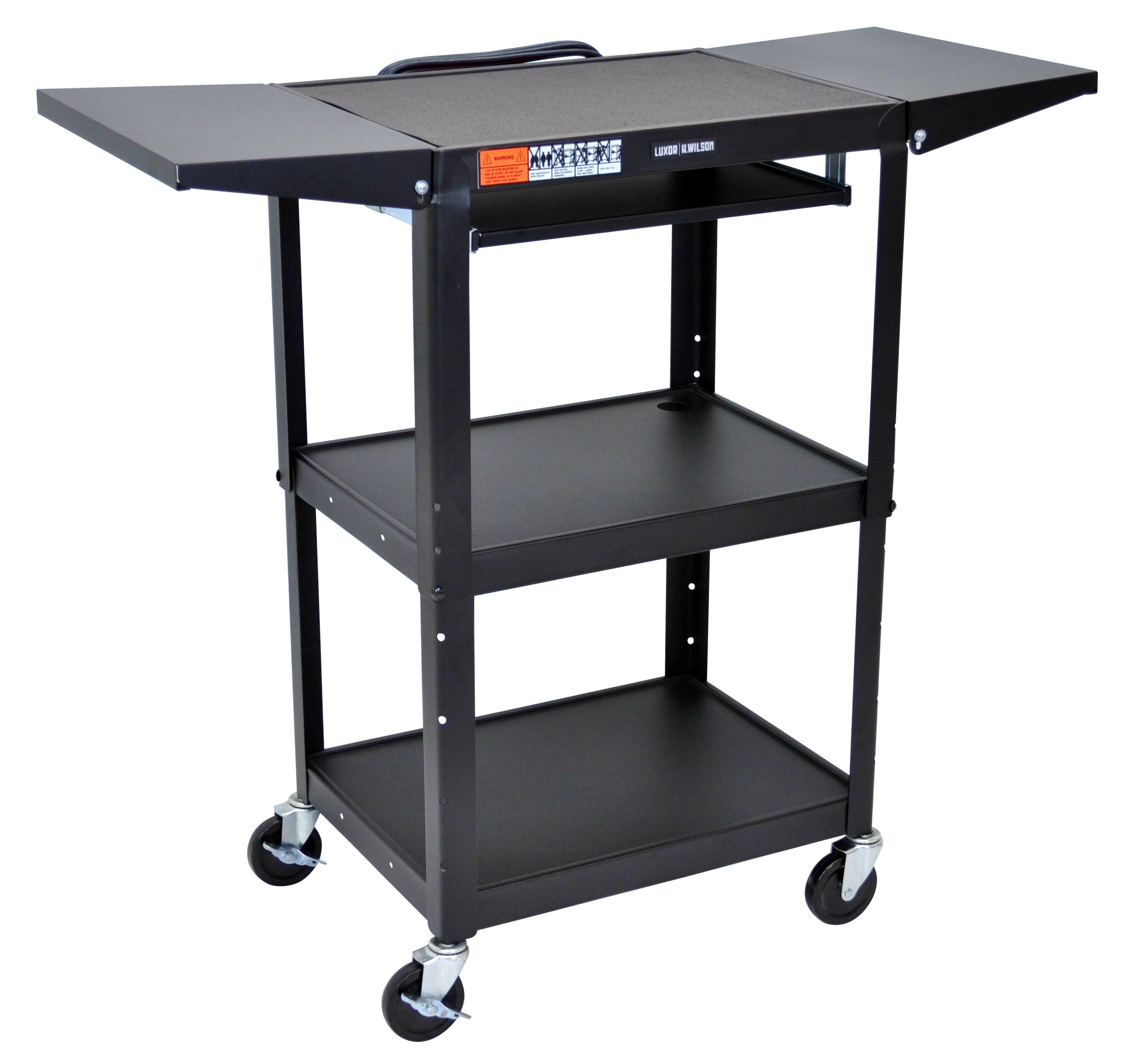 Luxor Adjustable Height Black Metal A/V Cart w/ Pullout