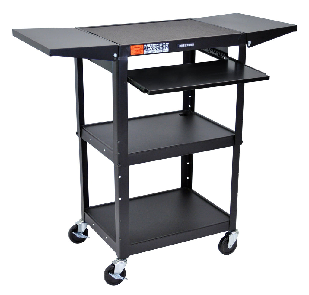 Luxor Adjustable Height Black Metal A/V Cart w/ Pullout