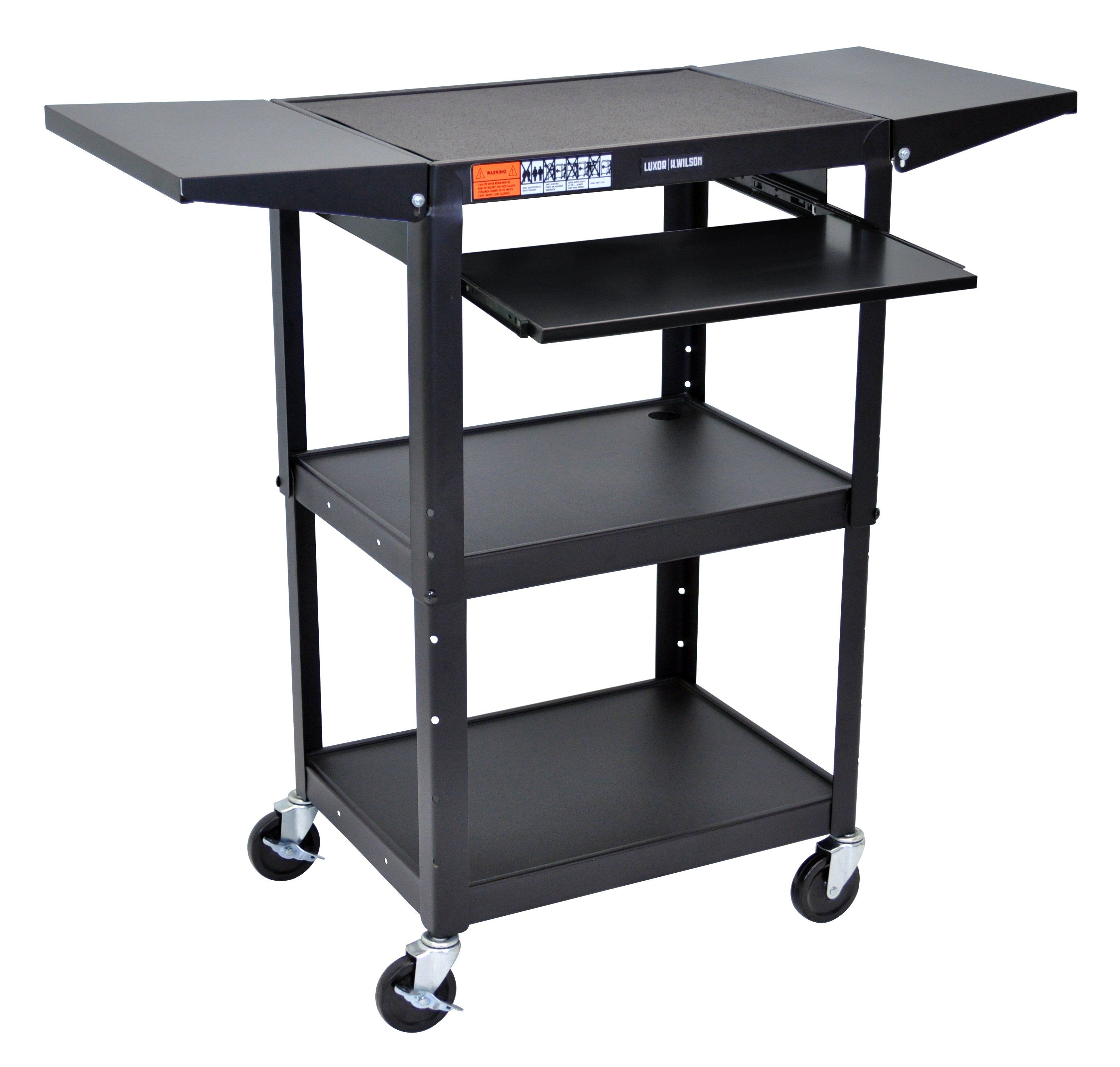 Luxor Adjustable Height Black Metal A/V Cart w/ Pullout