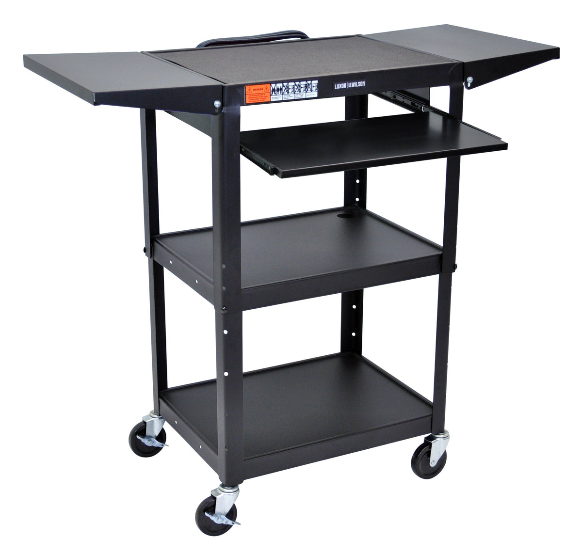 Luxor Adjustable Height Black Metal A/V Cart w/ Pullout