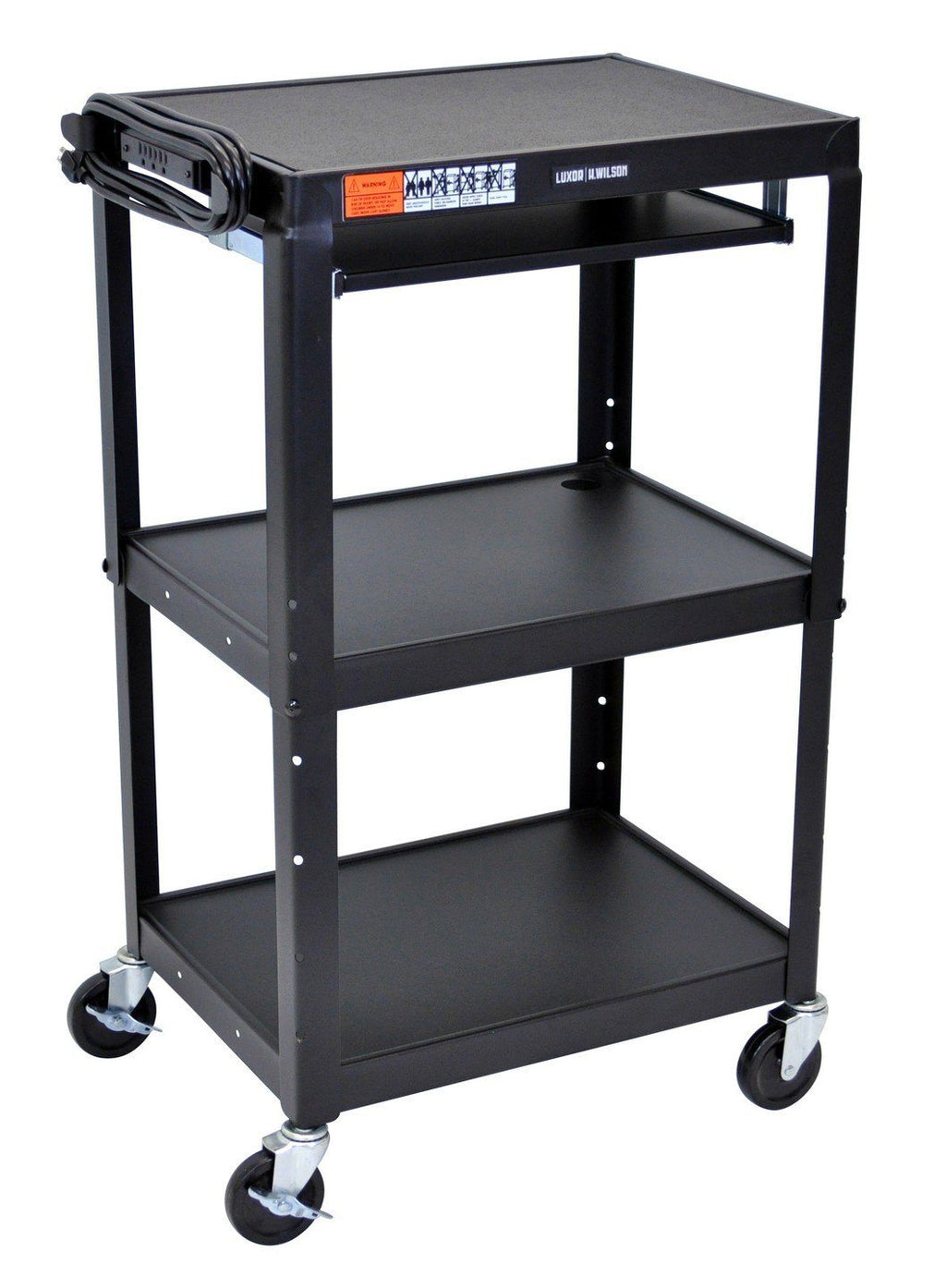 Luxor Adjustable Height Black Metal A/V Cart w/ Pullout