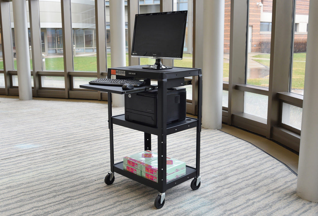 Luxor Adjustable Height Black Metal A/V Cart w/ Pullout