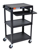 Luxor Adjustable Height Black Metal A/V Cart w/ Pullout